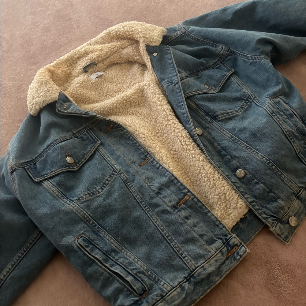 Topshop Blue Denim Jacket with Cream Lining